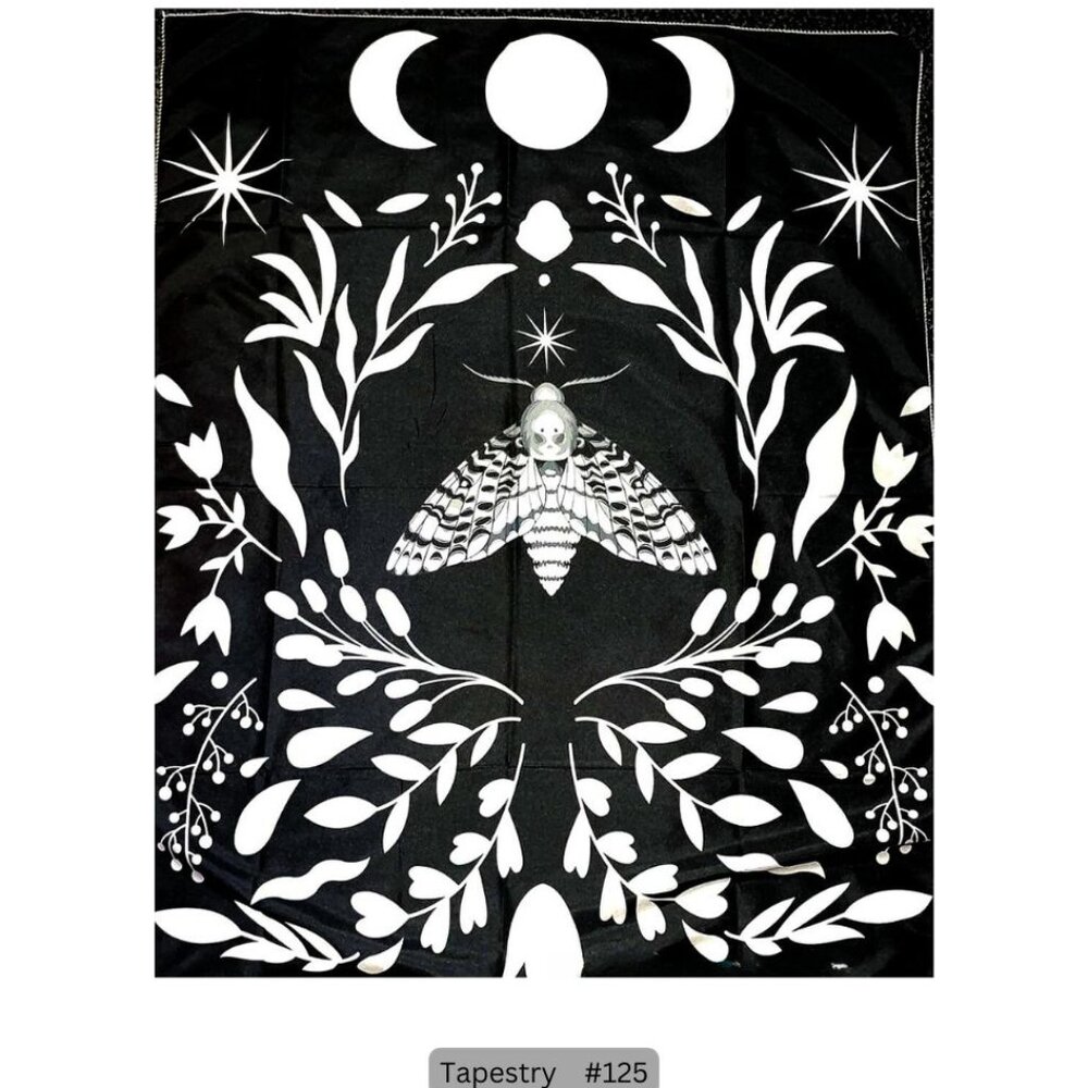 Black Moon Moth‎ Forest Tapestry -  Hanging Boho Wall Decor